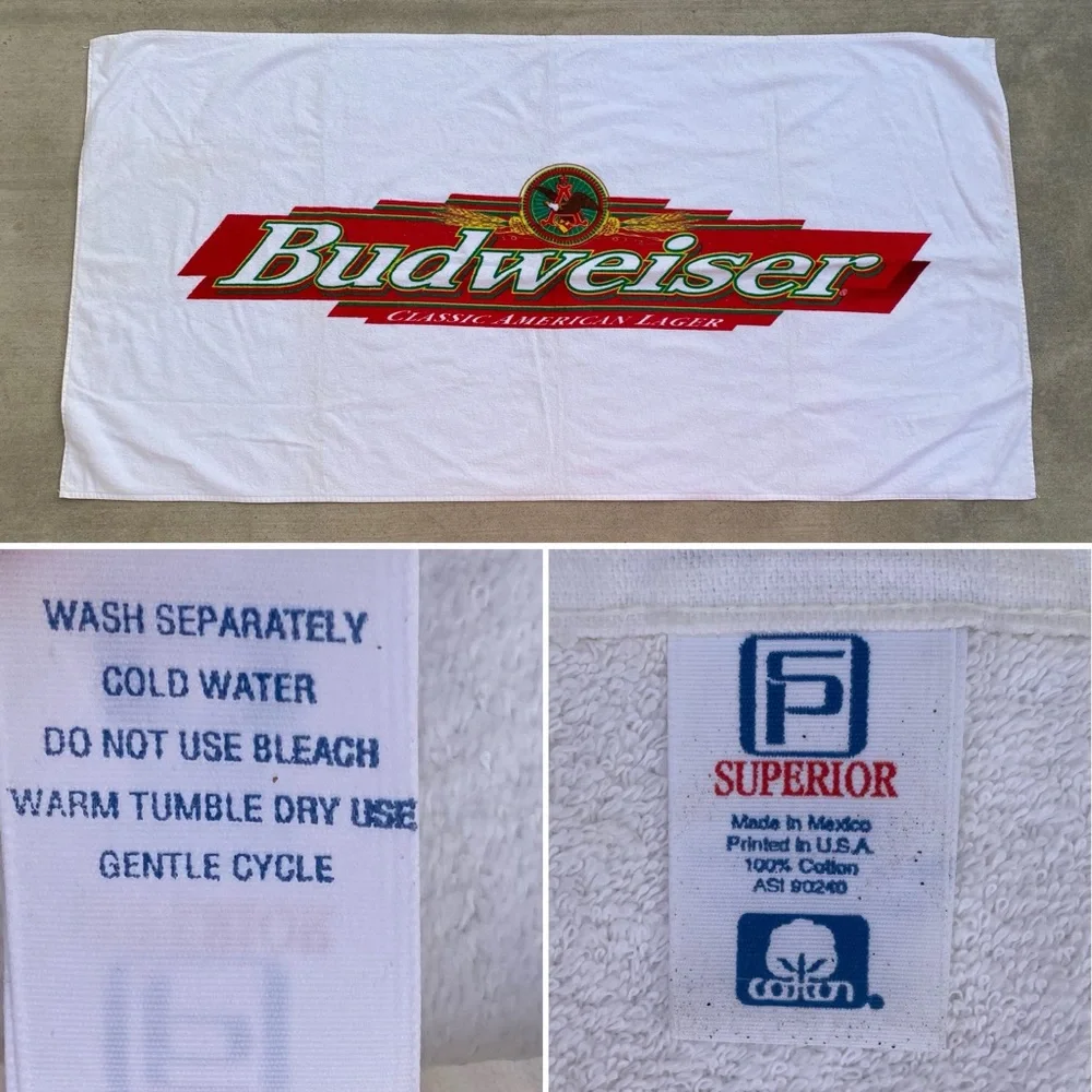 Budweiser Red and White Beach Towel Vintage Superior Cotton